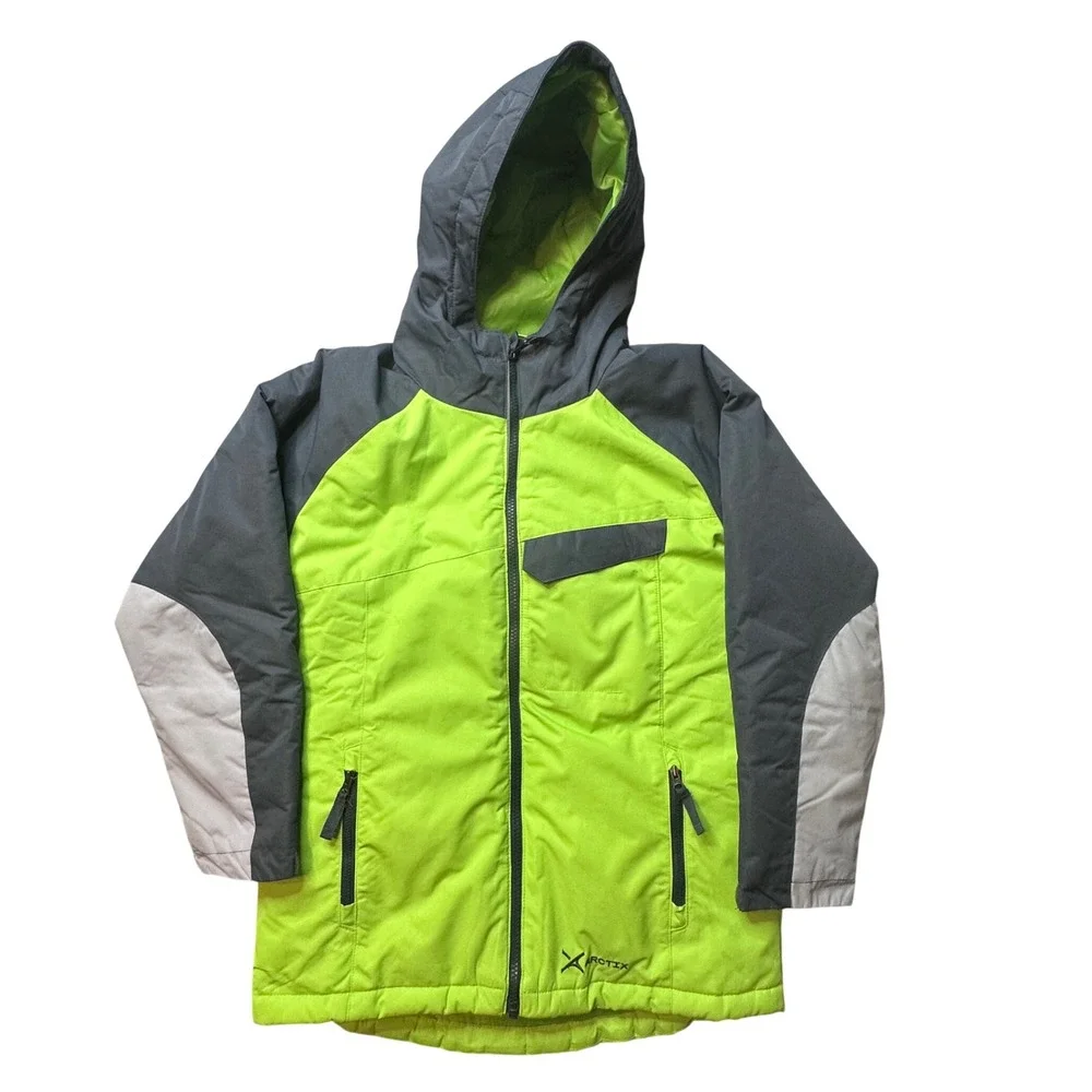 Arctix Winter Jacket Kids L Lime Green Grey 83896HRY Insulated Hooded‎ Ski Coat